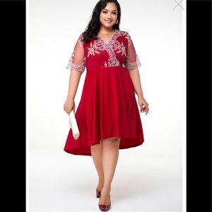 Plus Size Asymmetric Hem Mesh Embroidered
